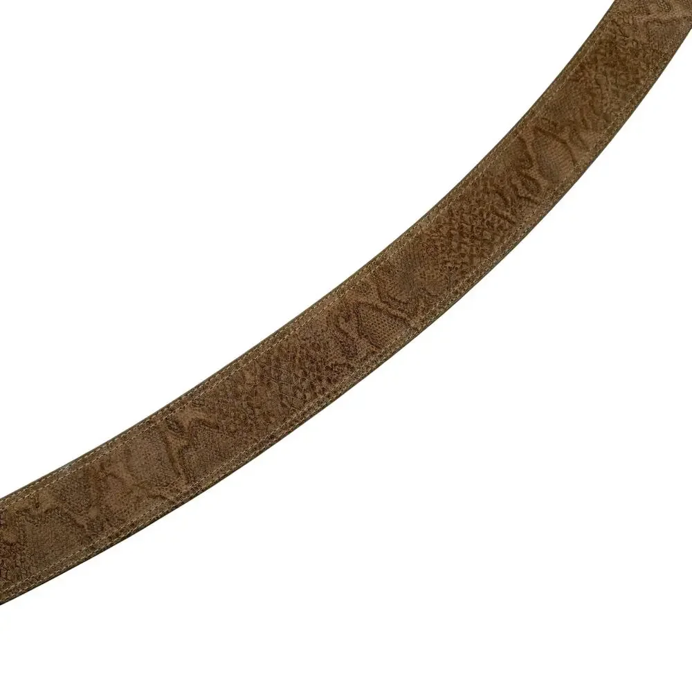Via Spiga Snake Embossed Suede Leather Wide Belt Gold Hardware Y2K Low Slung